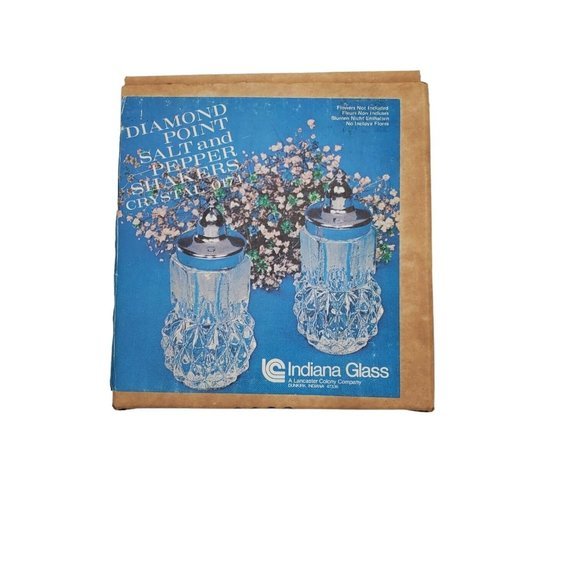 Vintage NOS Diamond Point Salt & Pepper Shakers Crystal 0174 Indiana‎ Glass Co. - Picture 10 of 11